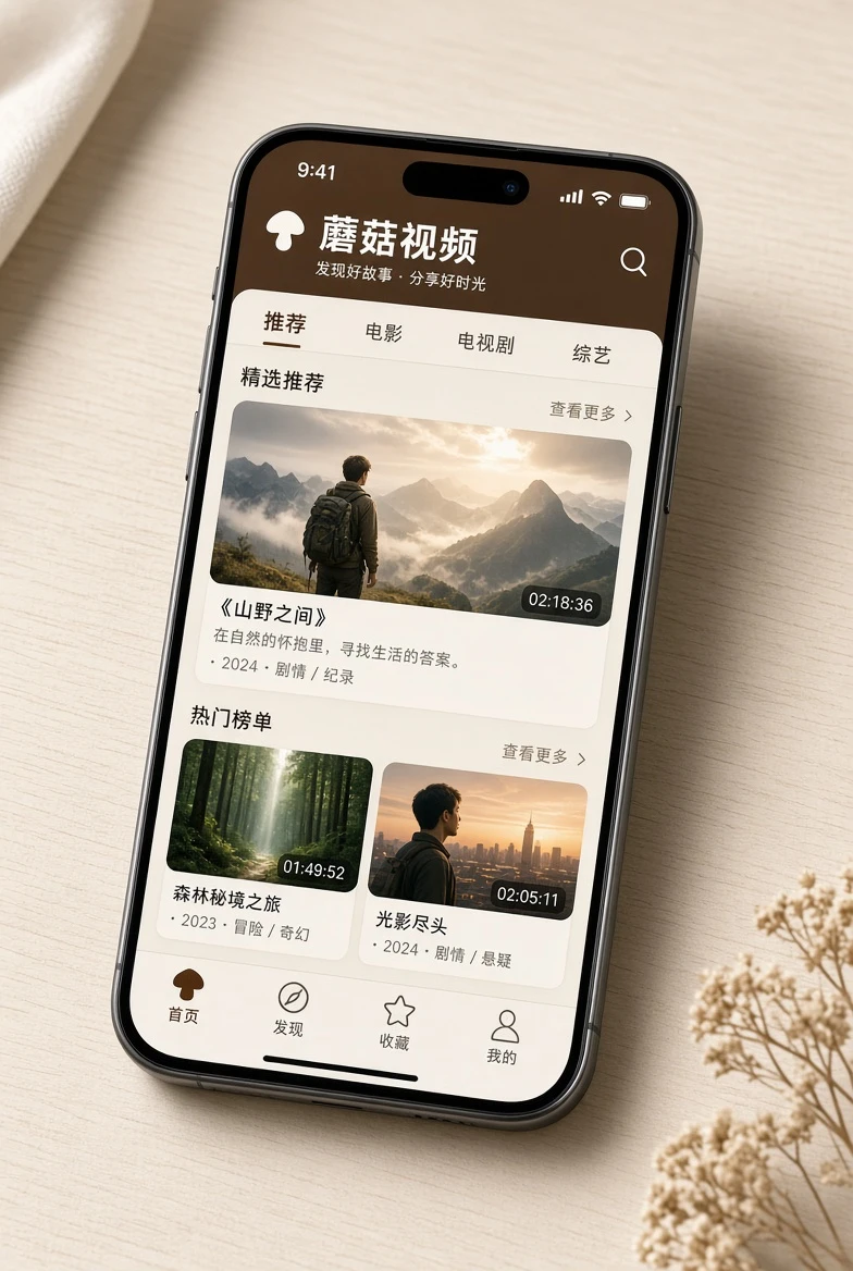 蘑菇视频移动端内容浏览画面